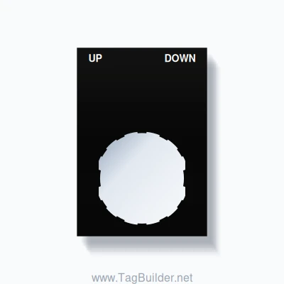 22mm Ring Tag – UP DOWN, Two-Line Squared, Schneider Electric Compatible, White on Black