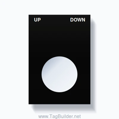 22mm Ring Tag – UP DOWN, Two-Line Squared, White on Black