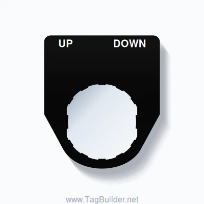 22mm Ring Tag – UP DOWN, Two-Line Traditional, Schneider Electric Compatible, White on Black