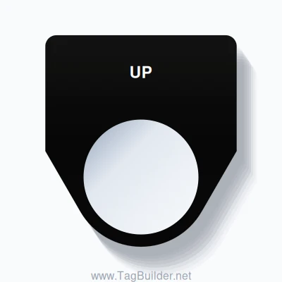 22mm Ring Tag – UP, Single-Line Traditional, White on Black