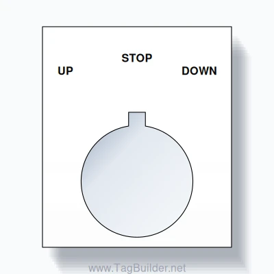 22mm Ring Tag – UP STOP DOWN, Three-Line Square, Allen-Bradley Compatible, Black on White