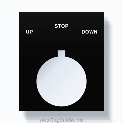 22mm Ring Tag – UP STOP DOWN, Three-Line Square, Allen-Bradley Compatible, White on Black