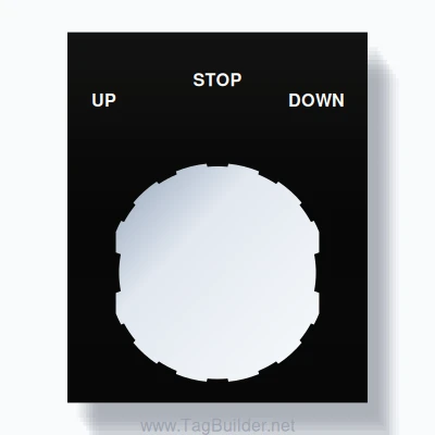 22mm Ring Tag – UP STOP DOWN, Three-Line Square, Schneider Electric Compatible, White on Black