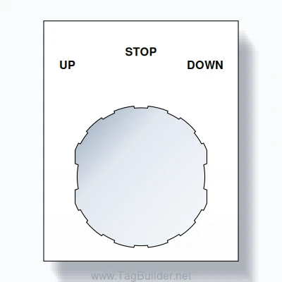 22mm Ring Tag – UP STOP DOWN, Three-Line Square, Schneider Electric Compatible, Black on White