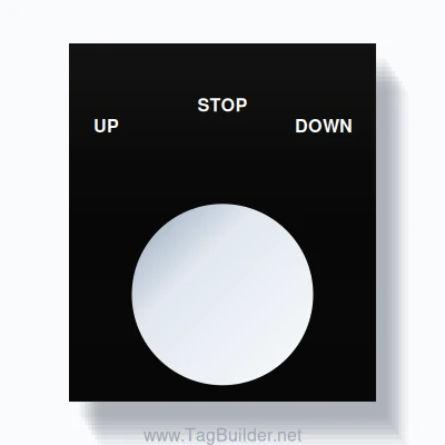 22mm Ring Tag – UP STOP DOWN, Three-Line Square, White on Black