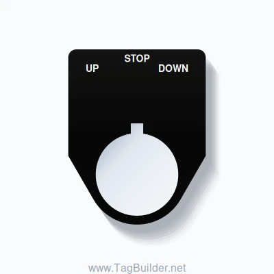 22mm Ring Tag – UP STOP DOWN, Three-Line Traditional, Allen-Bradley Compatible, White on Black