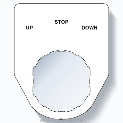 22mm Ring Tag – UP STOP DOWN, Three-Line Traditional, Schneider Electric Compatible, Black on White