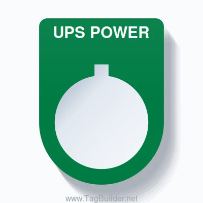22mm Ring Tag – UPS POWER, Single-Line Slim, Allen-Bradley Compatible, White on Green