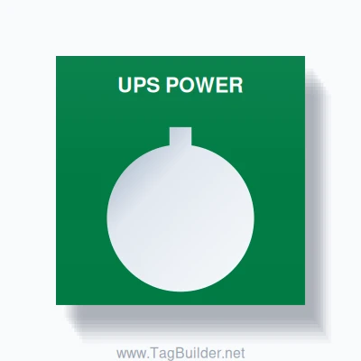 22mm Ring Tag – UPS POWER, Single-Line Square, Allen-Bradley Compatible, White on Green