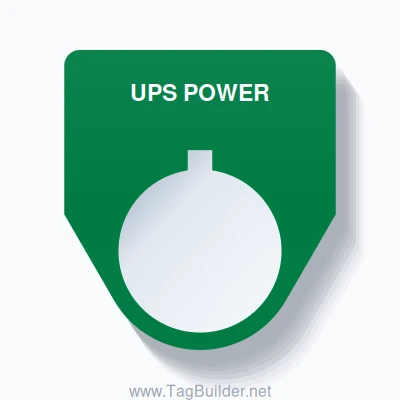 22mm Ring Tag – UPS POWER, Single-Line Traditional, Allen-Bradley Compatible, White on Green