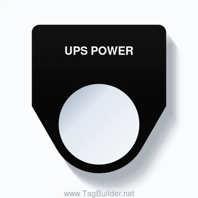 22mm Ring Tag – UPS POWER, Single-Line Traditional, White on Black