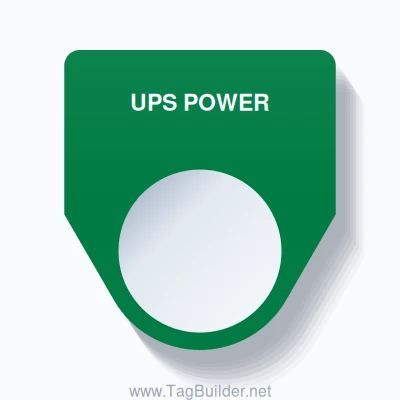 22mm Ring Tag – UPS POWER, Single-Line Traditional, White on Green