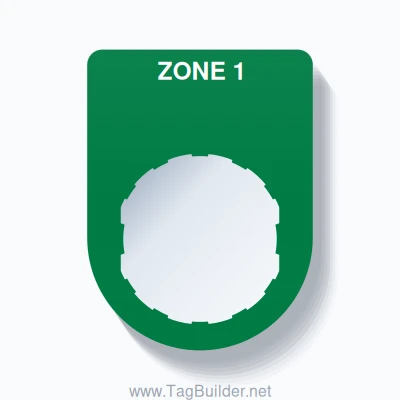 22mm Ring Tag – ZONE 1, Single-Line Slim, Schneider Electric Compatible, White on Green