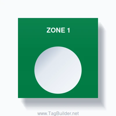 22mm Ring Tag – ZONE 1, Single-Line Square, White on Green