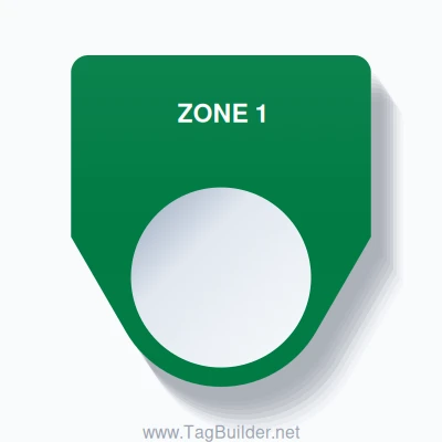 22mm Ring Tag – ZONE 1, Single-Line Traditional, White on Green