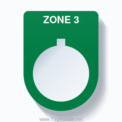 22mm Ring Tag – ZONE 3, Single-Line Slim, Allen-Bradley Compatible, White on Green
