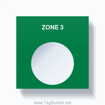 22mm Ring Tag – ZONE 3, Single-Line Square, White on Green