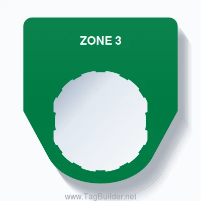 22mm Ring Tag – ZONE 3, Single-Line Traditional, Schneider Electric Compatible, White on Green