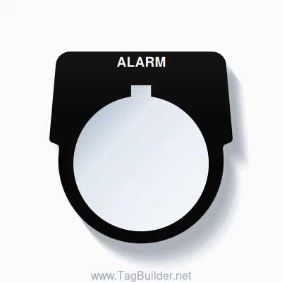 30mm Ring Tag – ALARM, Single-Line Harmony 9001K, Allen-Bradley Compatible, White on Black