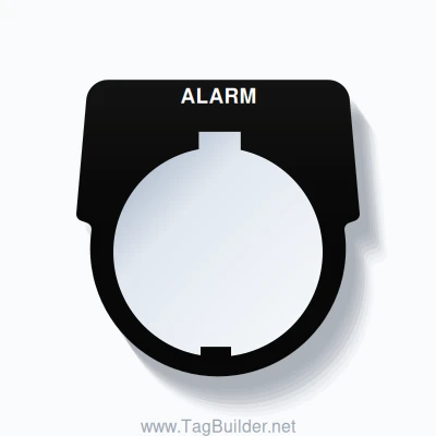 30mm Ring Tag – ALARM, Single-Line Harmony 9001K, Schneider Electric Compatible, White on Black