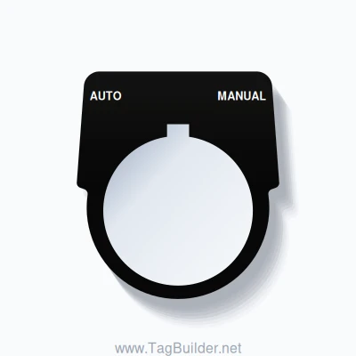 30mm Ring Tag – AUTO MANUAL, Two-Line Harmony 9001K, Allen-Bradley Compatible, White on Black