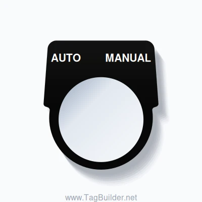 30mm Ring Tag – AUTO MANUAL, Two-Line Harmony 9001K, White on Black