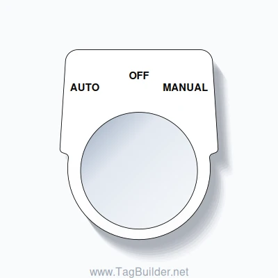 30mm Ring Tag – AUTO OFF MANUAL, Three-Line Harmony 9001K, Black on White