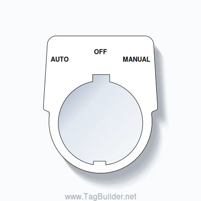 30mm Ring Tag – AUTO OFF MANUAL, Three-Line Harmony 9001K, Schneider Electric Compatible, Black on White