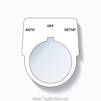 30mm Ring Tag – AUTO OFF SETUP, Three-Line Harmony 9001K, Allen-Bradley Compatible, Black on White