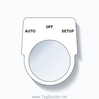 30mm Ring Tag – AUTO OFF SETUP, Three-Line Harmony 9001K, Black on White