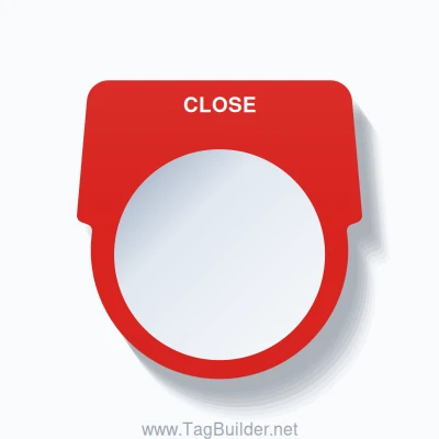 30mm Ring Tag – CLOSE, Single-Line Harmony 9001K, White on Red
