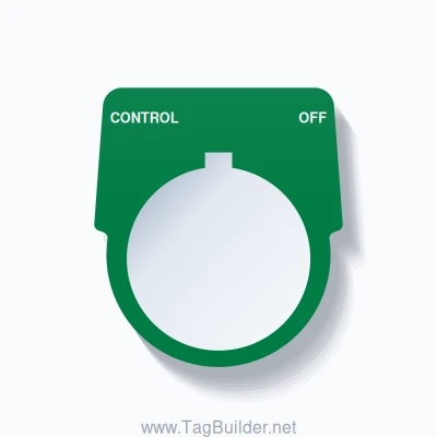 30mm Ring Tag – CONTROL OFF, Two-Line Harmony 9001K, Allen-Bradley Compatible, White on Green