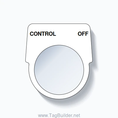 30mm Ring Tag – CONTROL OFF, Two-Line Harmony 9001K, Black on White