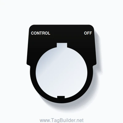 30mm Ring Tag – CONTROL OFF, Two-Line Harmony 9001K, Schneider Electric Compatible, White on Black