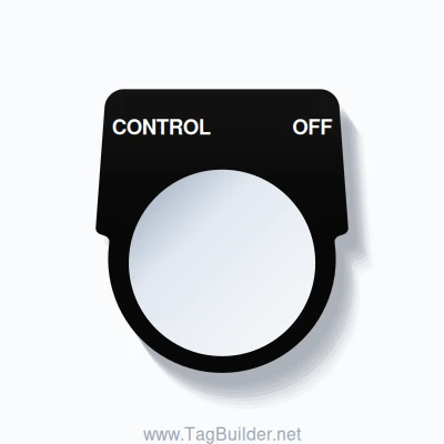 30mm Ring Tag – CONTROL OFF, Two-Line Harmony 9001K, White on Black