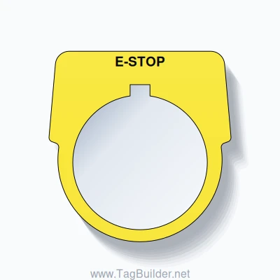 30mm Ring Tag – E-STOP, Single-Line Harmony 9001K, Allen-Bradley Compatible, Black on Yellow