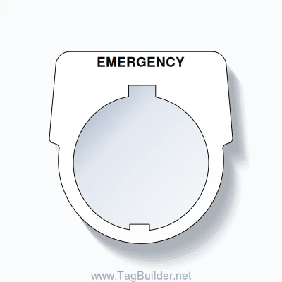30mm Ring Tag – EMERGENCY, Single-Line Harmony 9001K, Schneider Electric Compatible, Black on White