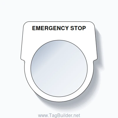 30mm Ring Tag – EMERGENCY STOP, Single-Line Harmony 9001K, Black on White