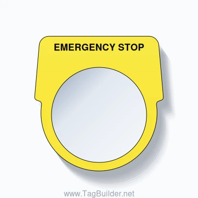 30mm Ring Tag – EMERGENCY STOP, Single-Line Harmony 9001K, Black on Yellow
