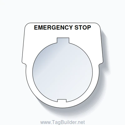 30mm Ring Tag – EMERGENCY STOP, Single-Line Harmony 9001K, Schneider Electric Compatible, Black on White (#2)