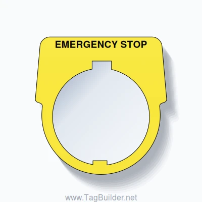 30mm Ring Tag – EMERGENCY STOP, Single-Line Harmony 9001K, Schneider Electric Compatible, Black on Yellow (#2)
