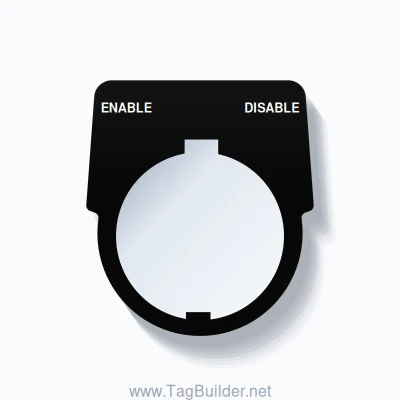 30mm Ring Tag – ENABLE DISABLE, Two-Line Harmony 9001K, Schneider Electric Compatible, White on Black