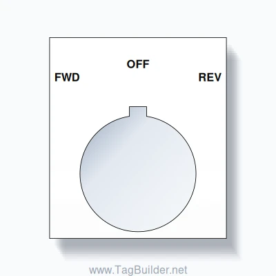 30mm Ring Tag – FWD OFF REV, Three-Line 800T Square, Allen-Bradley Compatible, Black on White