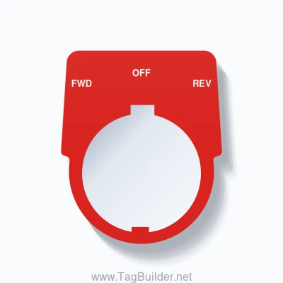 30mm Ring Tag – FWD OFF REV, Three-Line Harmony 9001K, Schneider Electric Compatible, White on Red
