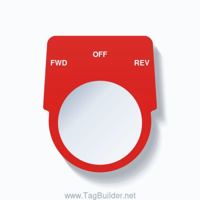 30mm Ring Tag – FWD OFF REV, Three-Line Harmony 9001K, White on Red