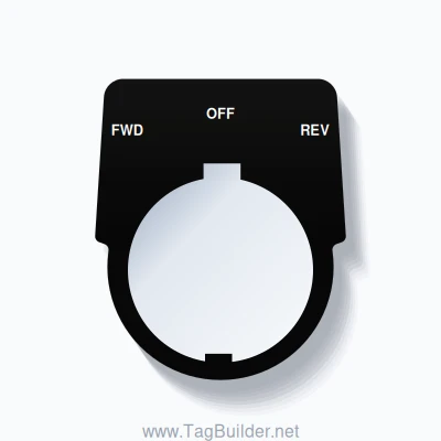 30mm Ring Tag – FWD OFF REV, Three-Line Harmony 9001K, Schneider Electric Compatible, White on Black