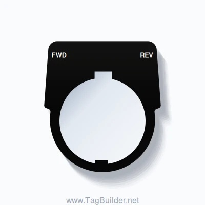 30mm Ring Tag – FWD REV, Two-Line Harmony 9001K, Schneider Electric Compatible, White on Black