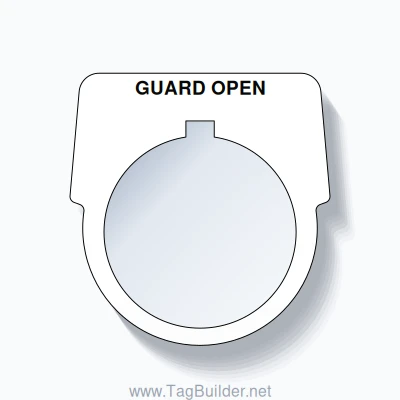 30mm Ring Tag – GUARD OPEN, Single-Line Harmony 9001K, Allen-Bradley Compatible, Black on White