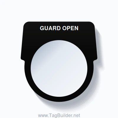 30mm Ring Tag – GUARD OPEN, Single-Line Harmony 9001K, White on Black