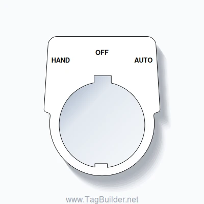 30mm Ring Tag – HAND OFF AUTO, Three-Line Harmony 9001K, Schneider Electric Compatible, Black on White